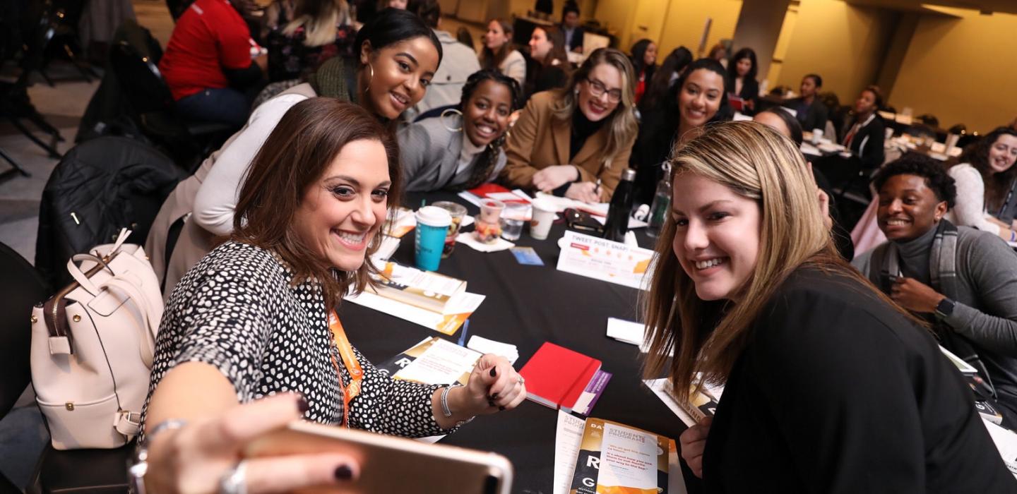 students at the student program taking a selfie 2018