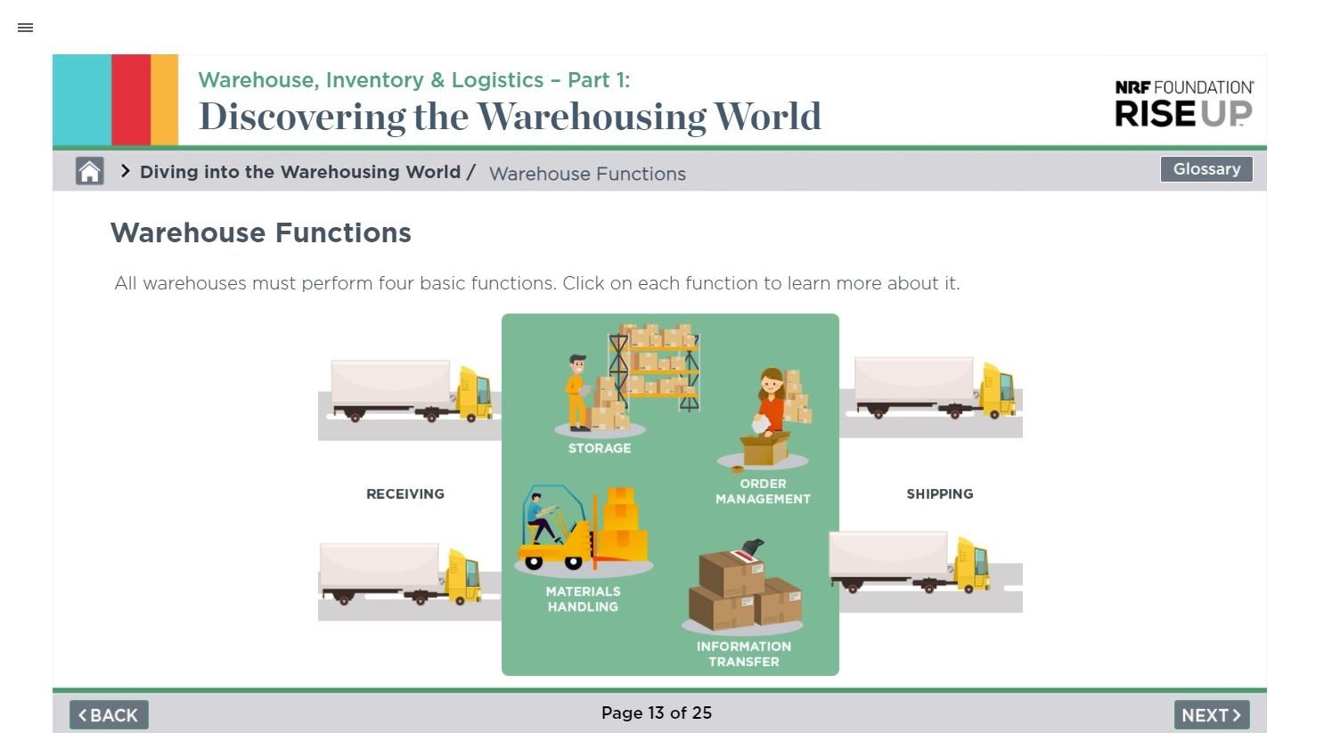 screenshot of warehouse training warehouse functions
