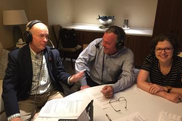 Jerry O’Brien (left) with co-hosts Jessica Hibbard (right) and Bill Thorne (center).