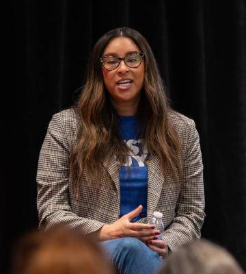 During the Student Program 2024, a Best Buy representative speaks during a panel discussion.